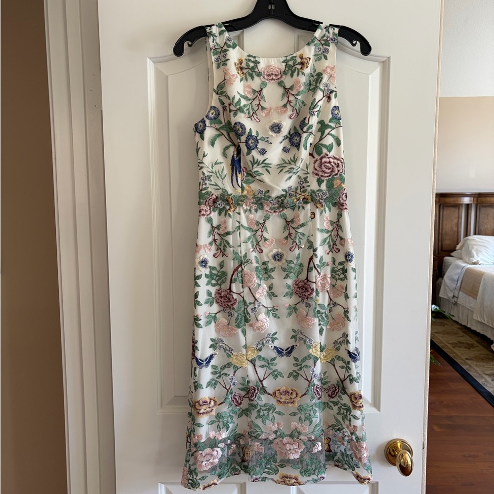 Floral Embroidered Ivory Midi Dress